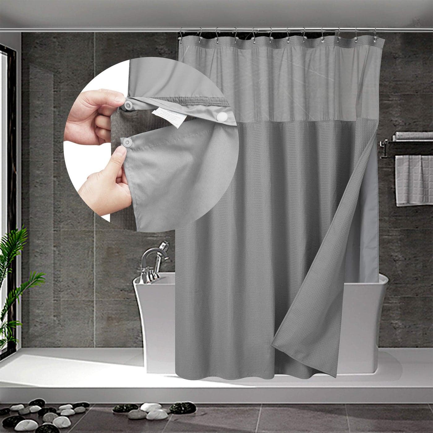 NY HOME Waffle Weave Shower Curtain with Snapin Fabric Liner Set 12 Hooks Included Grey Shower Curtain Hotel Style WaterRepellent Washable Mesh Top Window 71x72 Gray