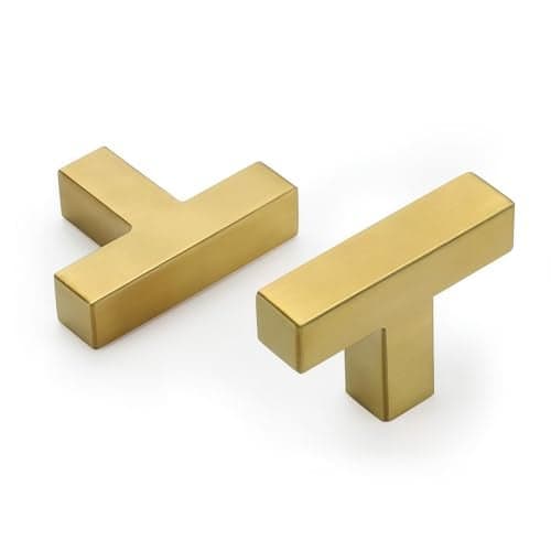 goldenwarm 10 Pack Gold Cabinet Knobs Brushed Brass Kitchen Drawer Knobs - LSJ12GD Single Hole Square Cupboard Bathroom Door Knobs Gold Cabinet Pulls Hardware Brushed Gold Knobs 2in/50mm Overall lenth