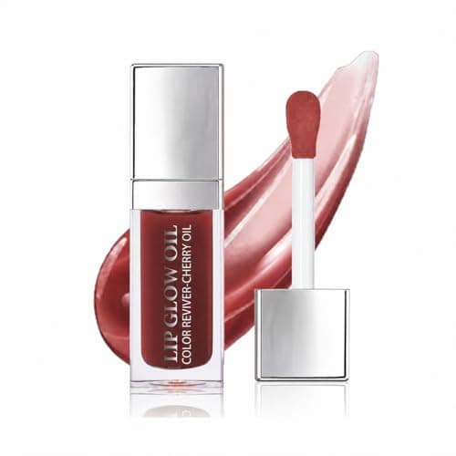 GECOMO Hydrating Lip Glow Oil Lip Oil Gloss Transparent Toot Tinted Nourishing Long Lasting Repairing Lightening Lip Lines MAHOGANY 02 OZ