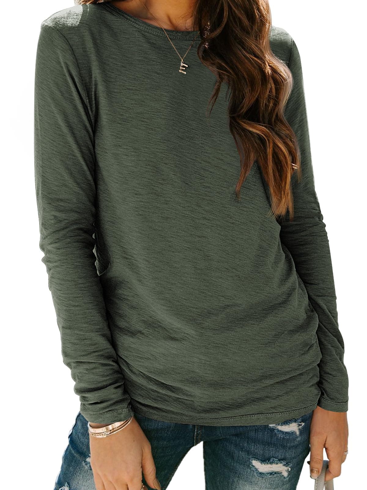 AUTOMET Long Sleeve Shirts for Women Business Casual Tops Fall Fashion Clothes Workout Plus Size Teacher Winter Outfits 2025 01Armygreen L