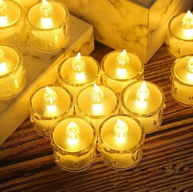 Casa Illuminate 6 Pcs Flameless And Smokeless Decorative Crystal Candles Transparent Acrylic Led Tea Light Candle For Decoration (No Scent, 6 Pieces, Yellow, 5 Cm X 3.2 Cm)