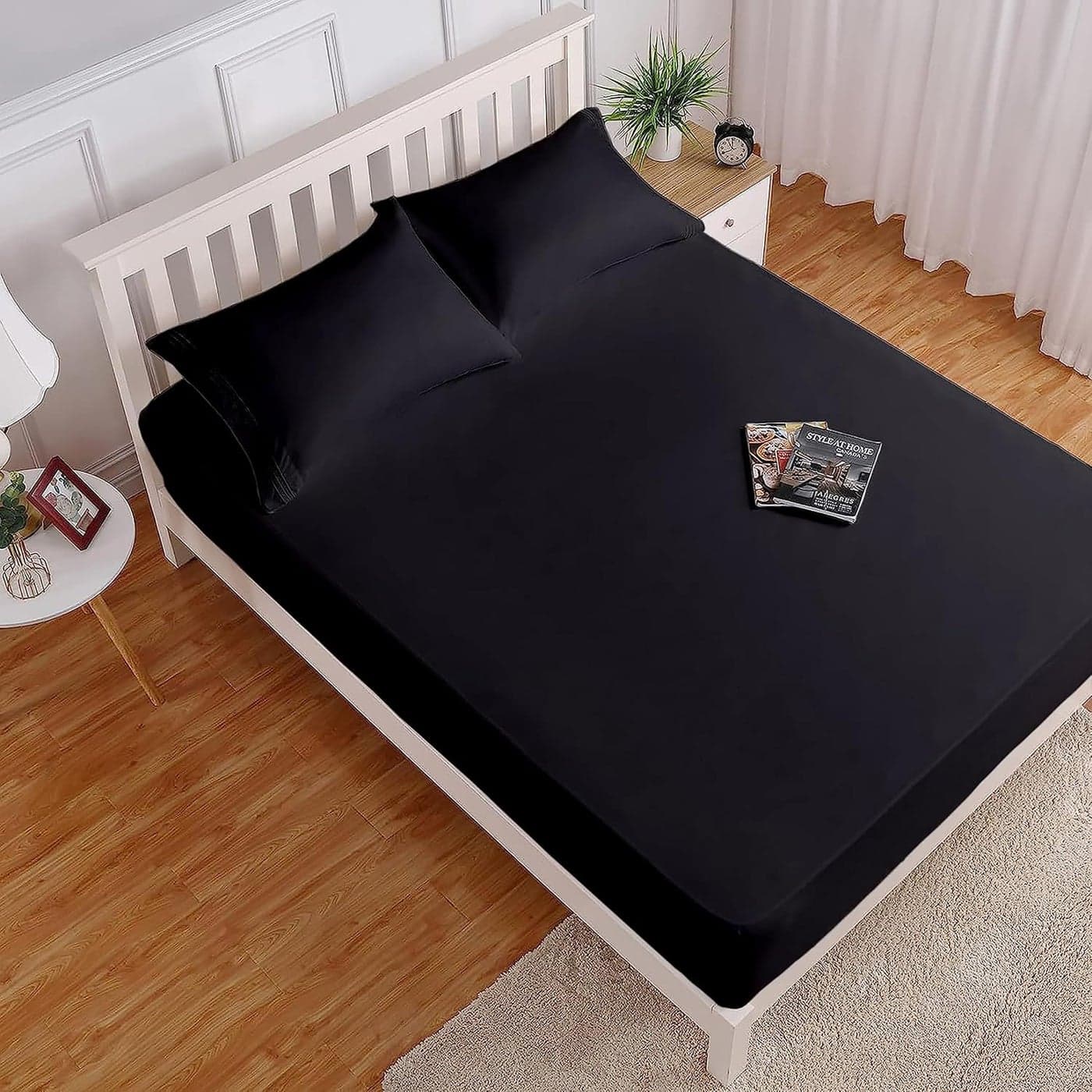 Day Care Soft Brushed Microfiber King Size 72 X 78 Inch Fitted Elastic Bedsheet 2 Pillow Cover 300 TC For Luxurious Softness Upto 10 Thick MettressBlack