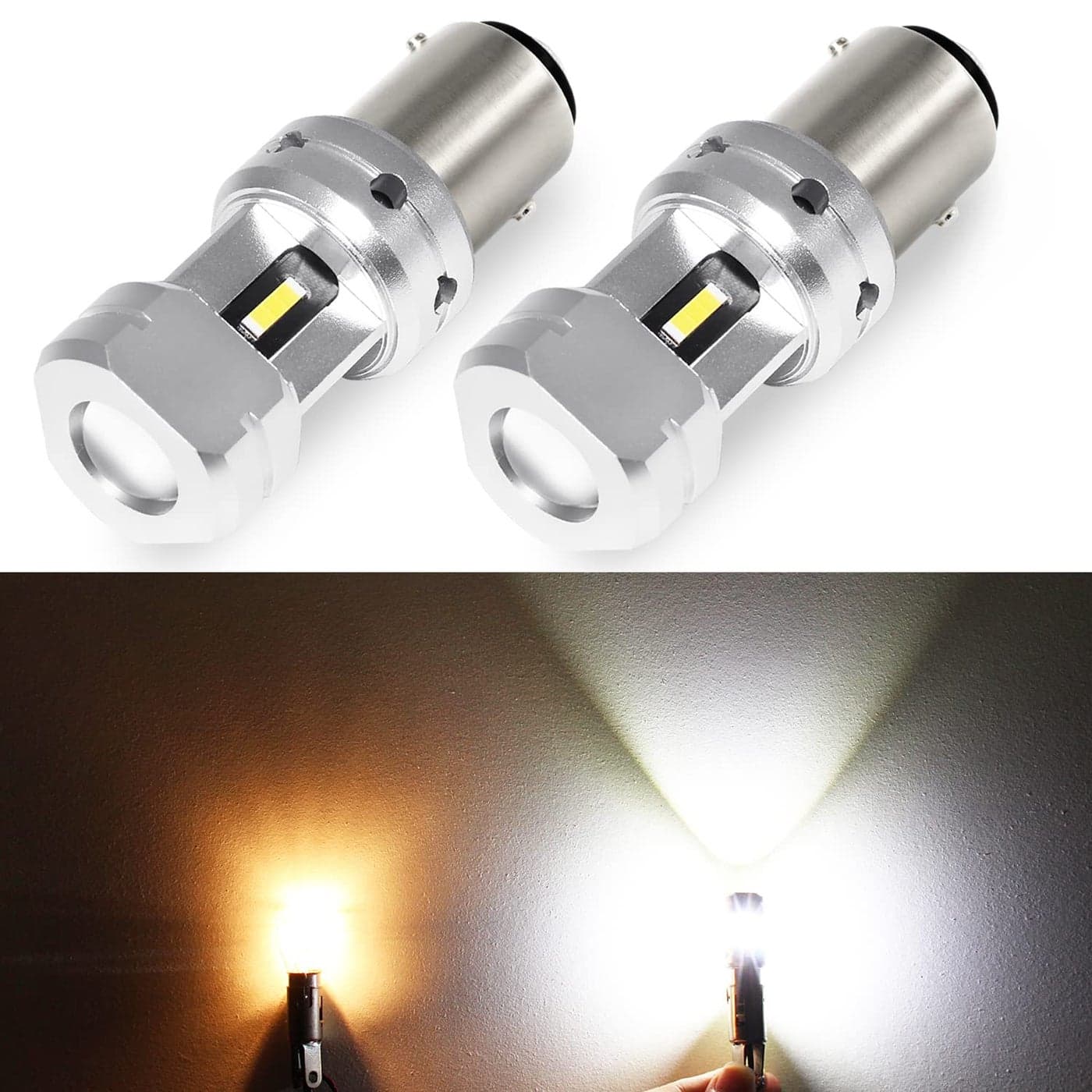 PHINLION 3600 Lumens 1157 P215W LED Backup Light Bulb Super Bright 1034 2057 2357 7528 LED Bulbs for Reverse or DRL Daytime Running Lights 6000K Xenon White