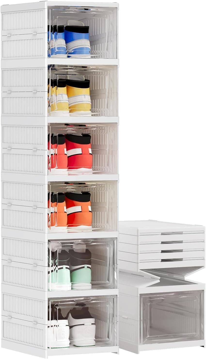 HOLLIO Shoe Rack for HomePlastic Shoe Boxes with Lids Stackable Installation Free Shoe Storage Bins Drawers Shoe Stand Storage Organiser for SneakersTrainersHallwayUnder BedWomenMen