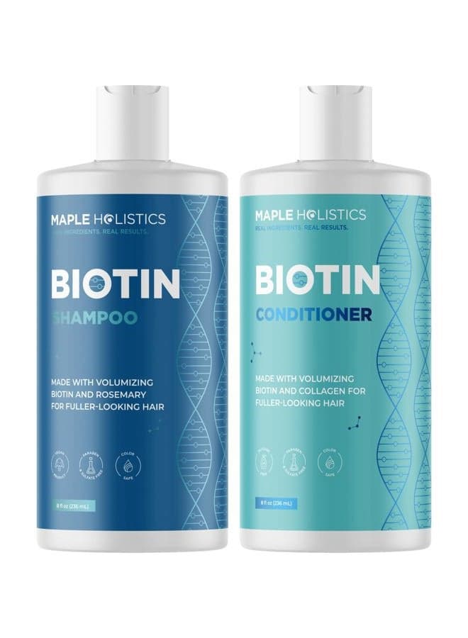 Volumizing Biotin Shampoo and Conditioner Set - Sulfate Free Shampoo and Conditioner for Dry Damaged Hair Care - Thinning Hair Shampoo and Conditioner with Nourishing Biotin and Rosemary Oil (8oz)