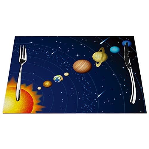 Solar System Placemats Set of 4, Solar System 9 Planets Illustration Placemats Heat Resistant for Dining Table Non-Slip 18x12 Inches