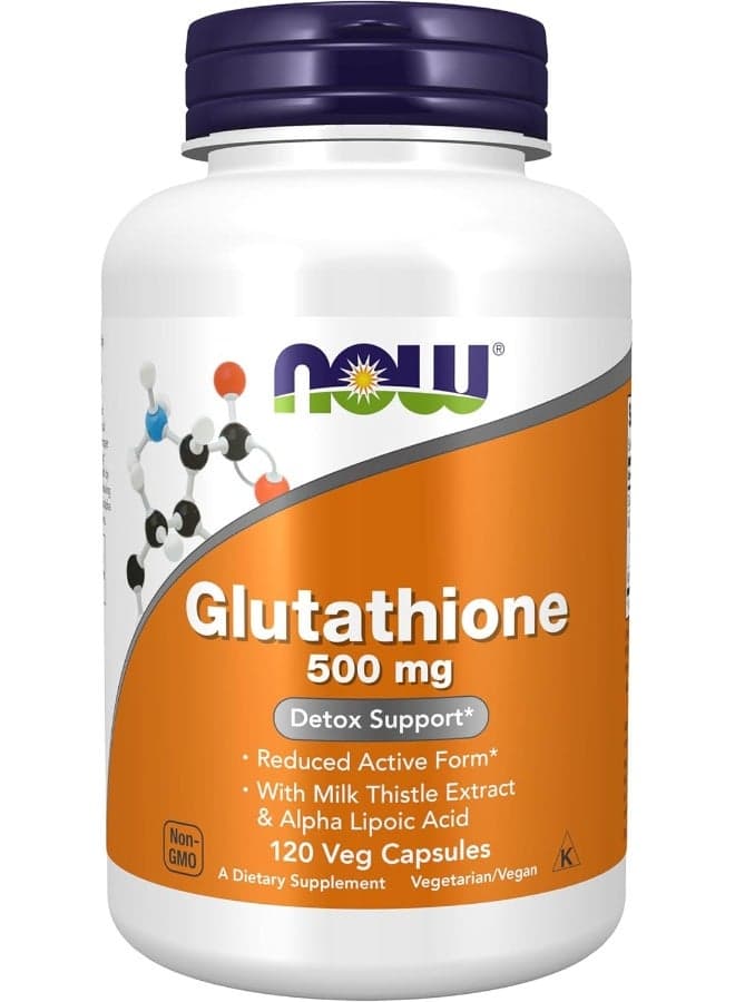 NOW Supplements, Glutathione 500 mg, with Milk Thistle Extract & Alpha Lipoic Acid, Free Radical Neutralizer*, 120 Veg Capsules, Beige