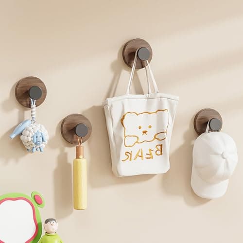 House of Quirk Wall Mounted Adhesive Hooks - Set of 4 Heavy Duty Multipurpose Hooks for Towels, Robes, Hats, Clothes, Keys, Jackets, Bags (Brown)