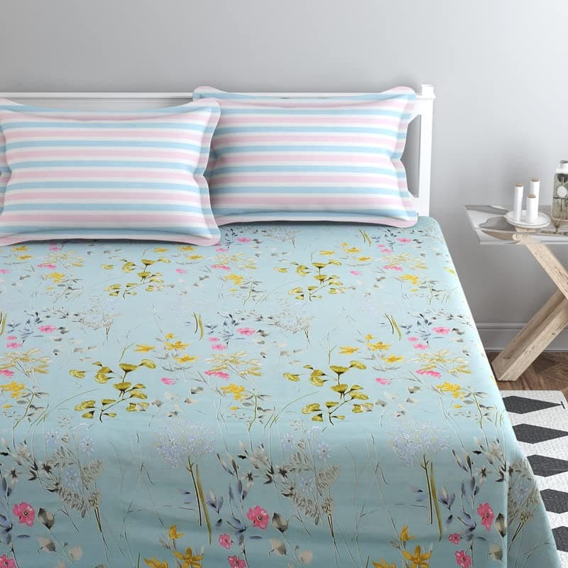 VAS COLLECTIONS 220 TC 100% Cotton Kingston Collection Super King Size Bedsheets with 2 King Size Pillow Covers| Luxury Soft Sheets (3pcs Set) |108x108 inches, Sea Green