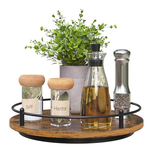 KOKSTOP Lazy Susan Organizer:10 Inch Rotating Spice Rack Decor for Kitchen Countertop Round Wooden Turntable Holder for Dinning Room, Living Room, Home – Black