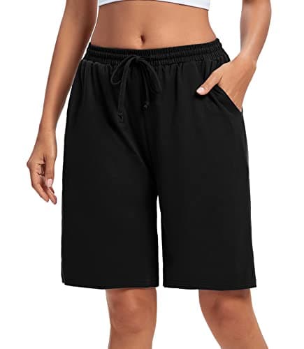 ASIMOON Bermuda Shorts for Women Knee Length Workout Pajama Shorts Casual Elastic Waist Shorts Wide Leg Active Basketball Yoga Shorts