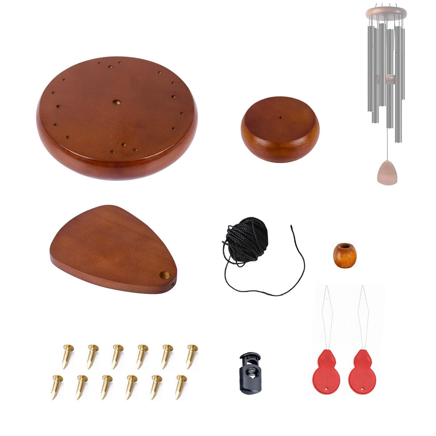 Wind Chime Parts Replacement 20 PCS Wood Wind Chime Repair Kit Including Round Top Clapper Wind Catcher 164FT Nylon Cord Brass Pin Ideal for DIY Wind Chimes Making and Restring