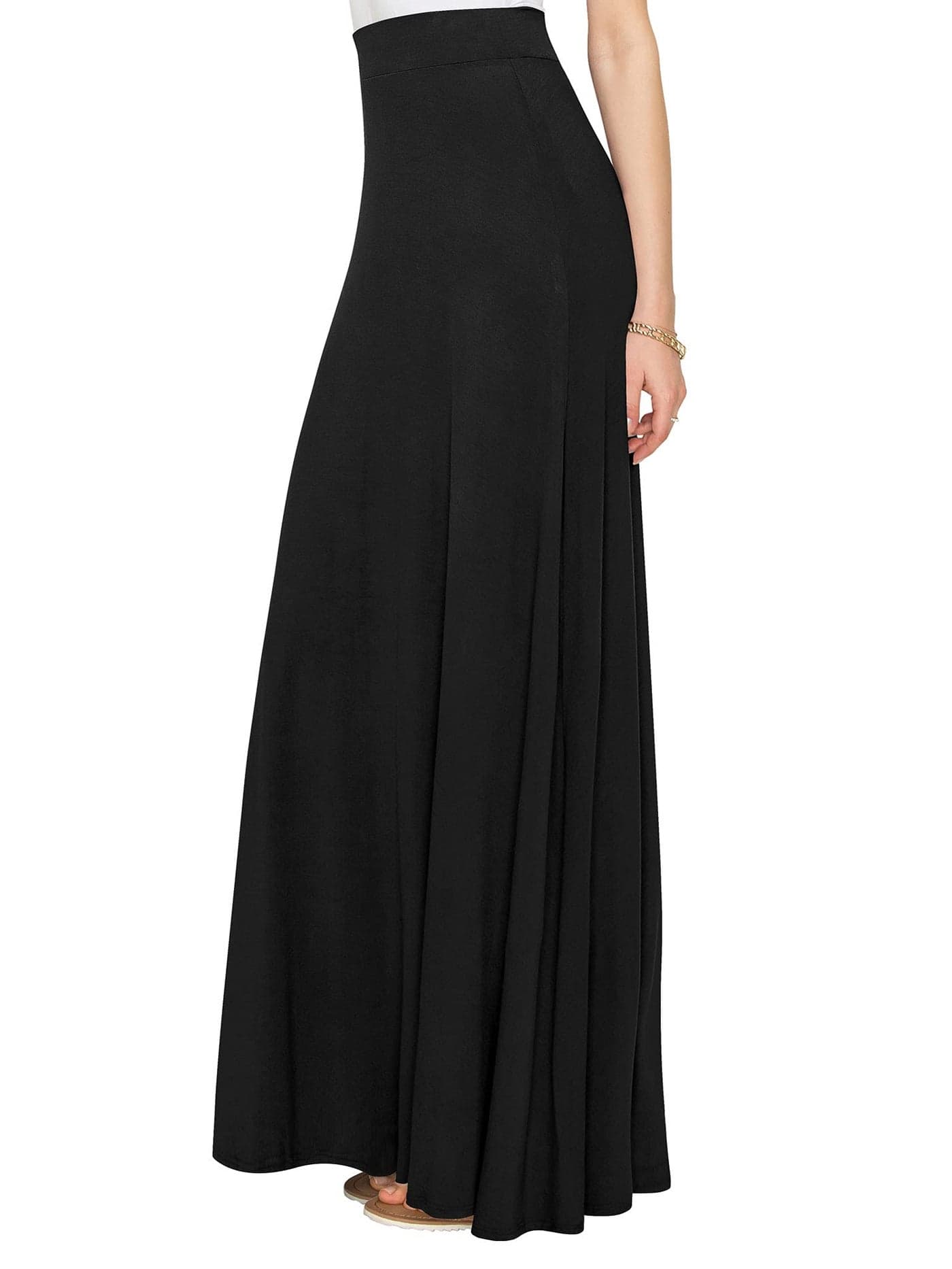 Lock and Love LL WB1434 Womens Solid Maxi Skirt with Elastic Waist Band S Black