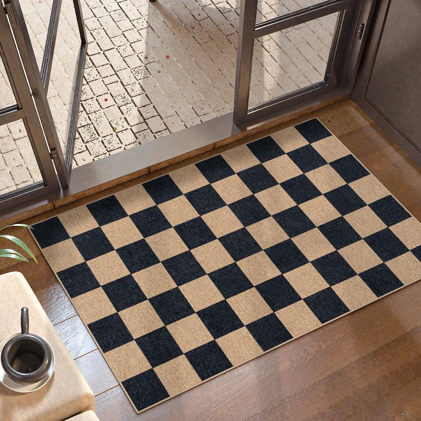 Lahome Checkered Easy Jute 2x3 Rug Small Entryway Rug Non Slip Kitchen Front Door Mat Farmhouse Neutral Area Rug Non Shedding Low Pile Floor Carpet for Foyer Porch Doorway