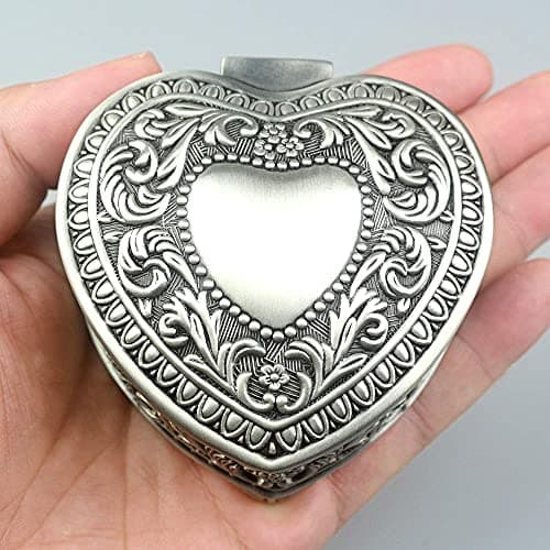 ROSIKING Heart-shaped Emboss Alloy Metal Music Box Wind Up Antique Jewelry Musical Boxes Christmas Birthday Valentine's Day Gifts Plays You are My Sunshine