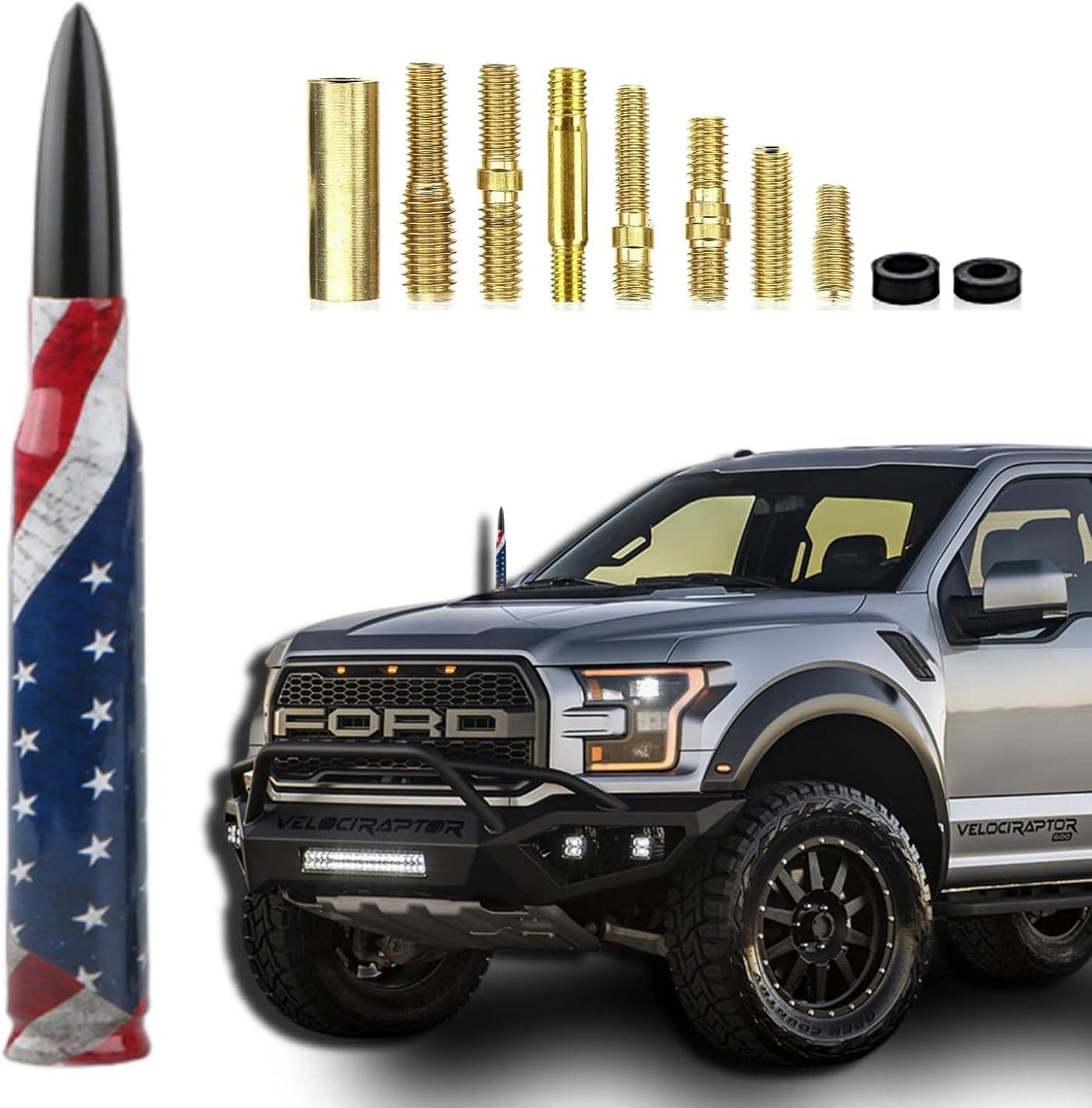 Bebeeco 5.5in Short Radio Bullet Antenna - American Flag Design for Trucks and Cars