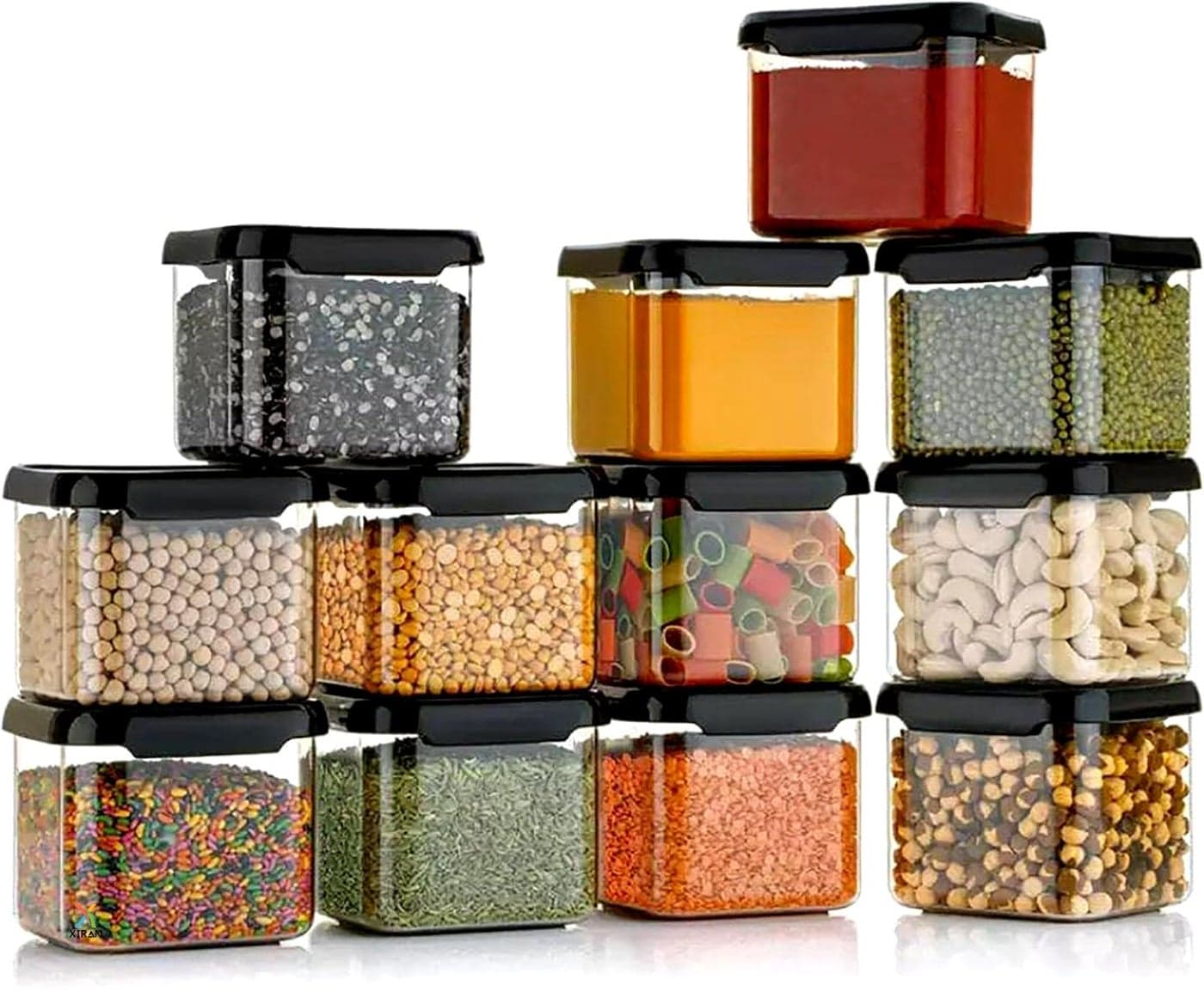 Xiran Kitchen Storage Box, Unbreakable Containers for Kitchen Storage Set, Kitchen Container Set, Kitchen Accessories Items for Home, Plastic Container for Kitchen(500Ml Black Set of 12)