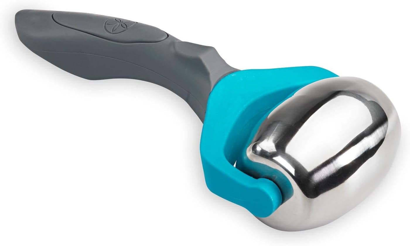 Gaiam Restore Cold Therapy Massage Roller EasyGlide Massage Ball Roller with SureGrip Handle Muscle Massage Tool to Help with Sore Muscles Neck and Back Pain Compact and Lightweight
