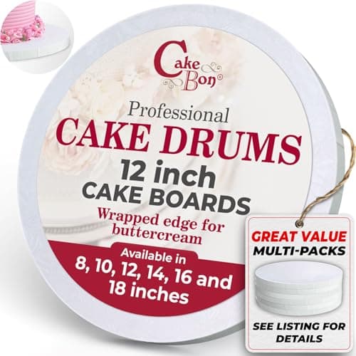 Cakebon Cake Boards - Sturdy 1/2 Thick Drums - 12 Inch Professional Fully Wrapped Edges White 12-Pack