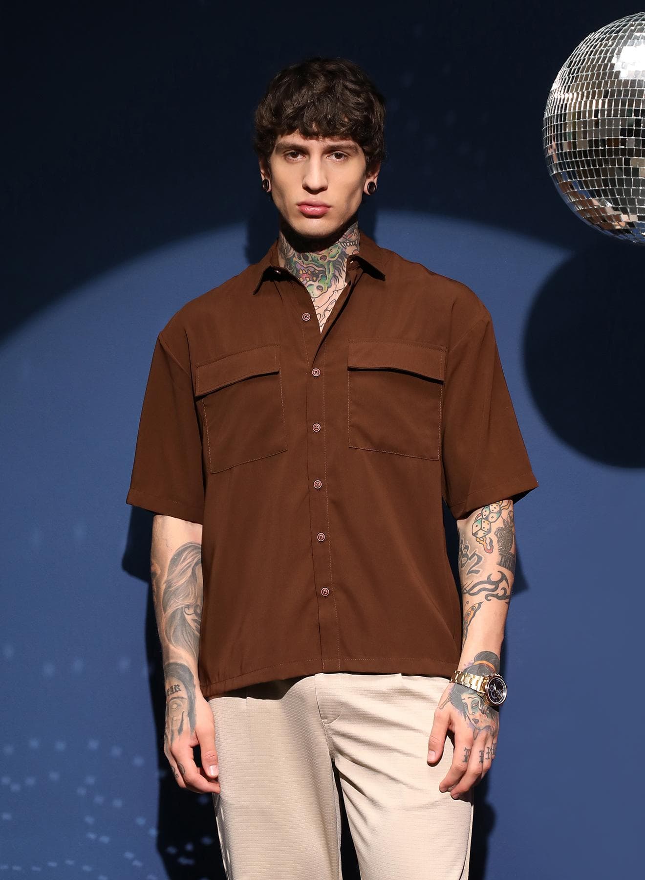 Men's Chocolate Brown Oversized Utility Shirt