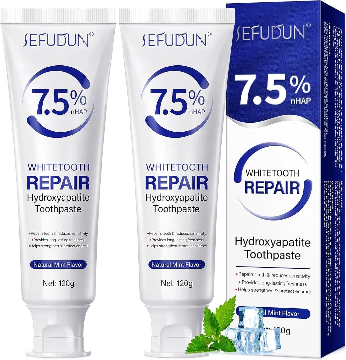 Fluoride Free 75 Hydroxyapatite Toothpaste 2pcs Nano Hydroxyapatite Toothpaste for Remineralizing Enamel Sensitive Teeth Tooth Strengthening Fresh Mint Daily Use for Oral Care