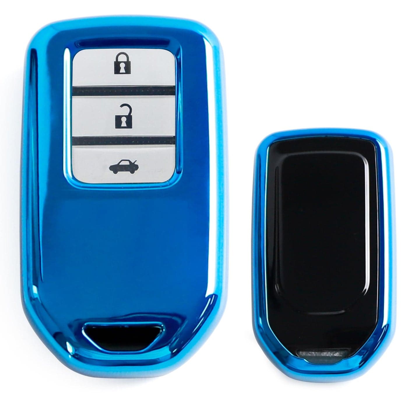 iJDMTOY Chrome Finish Blue TPU Key Fob Protective Cover Case Compatible with Honda Accord Civic Crosstour HRV FIT Odyssey Ridgeline etc