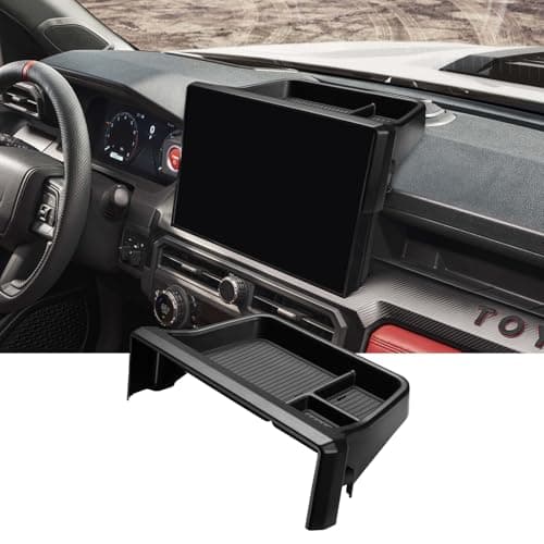 Ecarzo Dashboard Storage Box for Toyota Tacoma 2024 2025 2026, 14-Inch Screen Rear Tray Organizer, ABS Dashboard Storage Tray with Anti-Slip Liner, Center Console Accessory for Daily Essentials