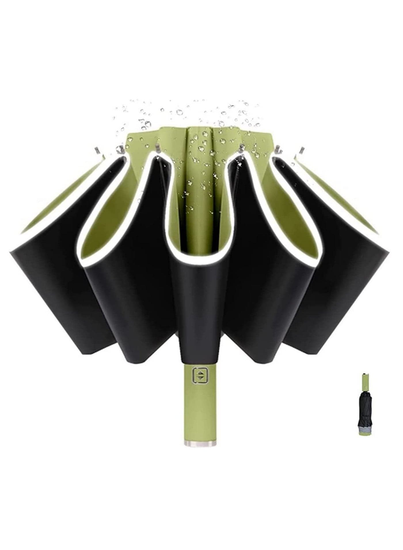 UPF 50 Plus UV Protection Travel Umbrella Automatic Open Close Reverse Folding Compact Windproof Lightweight Sunscreen Umbrella with Reflective Strip for Men Women green