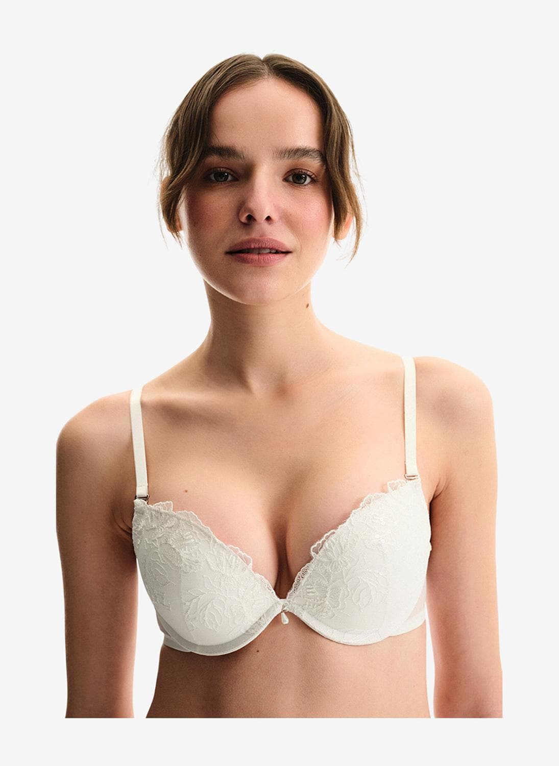 Women Super Push Up Broidery White Wired Padded Bra
