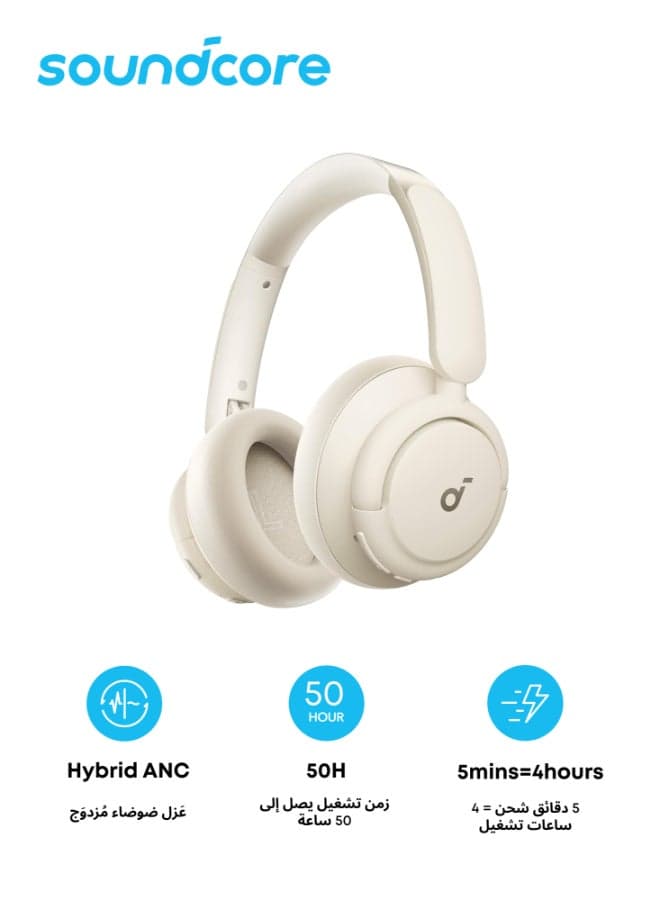 Q30 Hybrid Active Noise Cancelling Headphones with Multiple Modes, Hi-Res Sound, 50H Playtime, Fast Charge, Soft Earcups, Bluetooth Headphones, Travel White