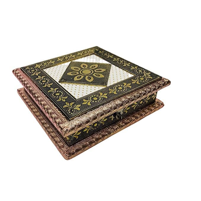 Handicrafts Decorative Wooden Dry Fruit and Sweets Gift Box for Marriage, Supari (8x8 inch)
