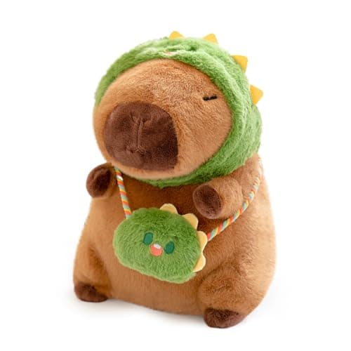 Ditucu Capybara Plush with Dinosaur Hat Mini Bag 98 inch Cute Dino Capibara Stuffed Animal Soft Plushies Toys Gifts for Kids Adults Brown