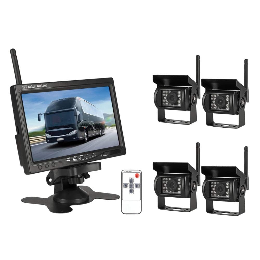 EVERSECU 4pcs Wireless Vehicle Backup Cameras Plus 7 Monitor Parking Assistance System for RVSUVVanPickupTruckTrailer RearSideFront View System Switchable