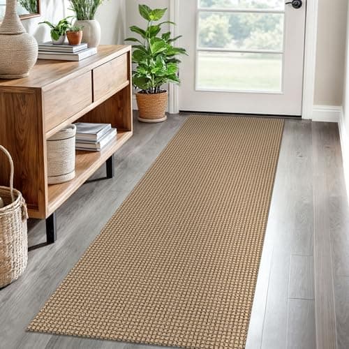EARTHALL Woven Runner Rug 2x6 Ft Washable Runners for Hallways Cotton Non Slip Rubber Backed Kitchen Runner Braided Indoor Floor Carpet for Entryway, Hallway, Kitchen, Bedroom, Orange/Tan/Brown