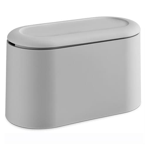 SUBEKYU 0.5 Gal Mini Countertop Trash Can with Lid for Desktop, Small Garbage Can for Office, Tiny Wastebasket, Plastic, Light Grey