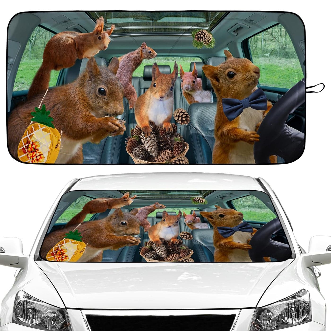Funny Squirrel Car Windshield Sun Shade Foldable Sunshade Front Window Cover Sun Visor Protector Accessories 59x275 inches