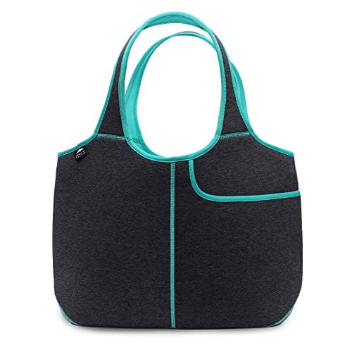 Nordic By Nature Women's Soft Tote Shoulder Bag Neoprene Handbag Laptop Computer Travel Bag Purse (Dark Grey/Lagoon)
