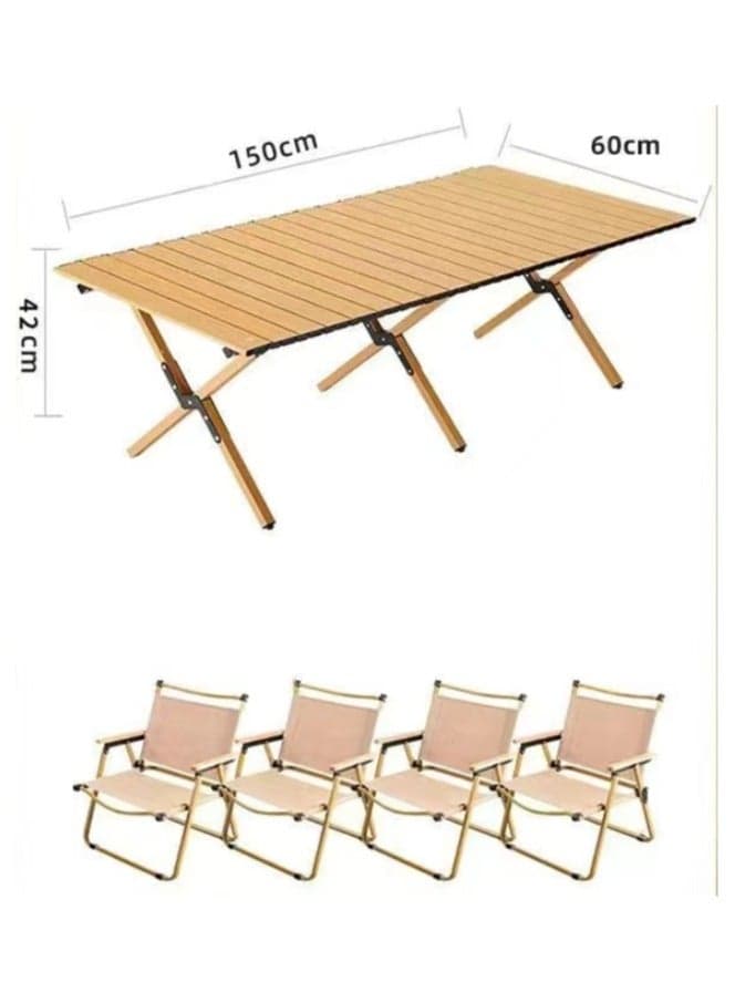 Outdoor and Indoor Folding Table Camping Table with Adjustable Height Carbon Steel Desk Heavy Duty 2-Folds Portable Camp Tables And four folding chairs for Travel, Picnic, Beach, Party