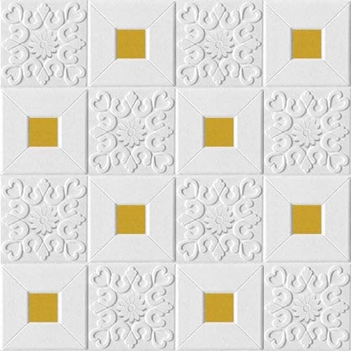 Barebeauty Wall Stickers Wallpaper PE Foam Brick Design DIY Decal (70 x 70 cm) 3D Frames PVC DIY Self Adhesive (White) (Gold, 3)