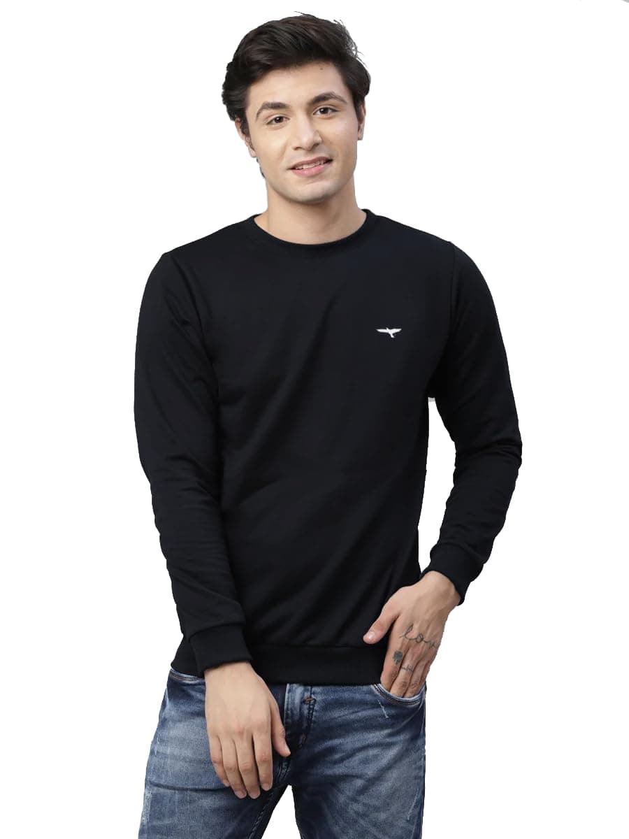 REYA Full Sleeve Solid Men Round Neck Black Sweatshirt (L-Size)