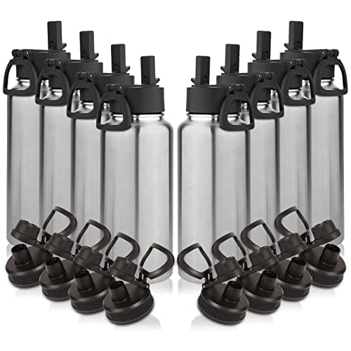 Volhoply 32 oz Insulated Water Bottles Bulk 8 Pack with Straw Lid Spout LidStainless Steel Sports Water BottleDouble Wall Vacuum CupsLeakproof Wide Mouth Metal Flask for TravelSilver8
