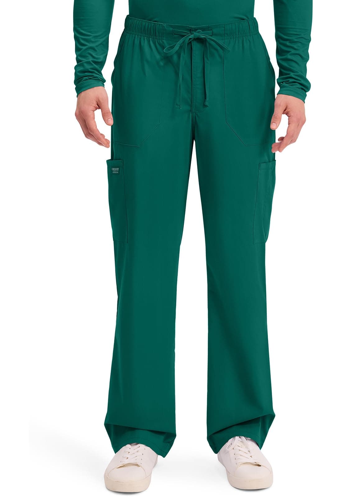 Cherokee Scrubs for Men Tapered Leg Cargo Scrub Pants with Zip Fly, 5 Pockets Elastic Waist 2-Way Stretch & Easy Care - WW190, S, Hunter Green