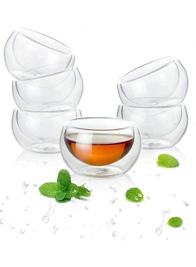 1CHASE Set of 6 - Double Wall Borosilicate Glass Tea Cup, 50ml