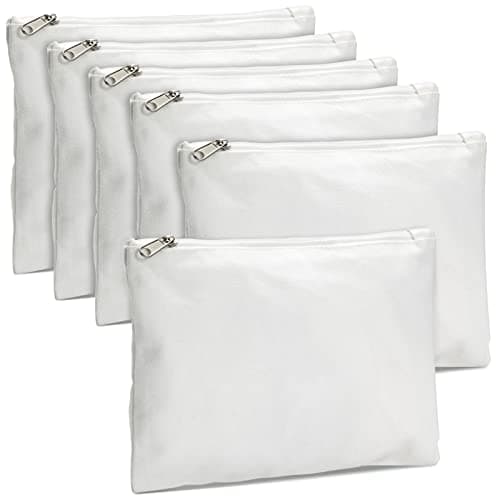 Bright Creations Canvas Makeup Bag Set DIY Pouches Tie Dye Items Secure Zipper Travel Essentials Multipurpose Makeup Tote Cosmetic Bag Pack of 6 8 x 6 in White