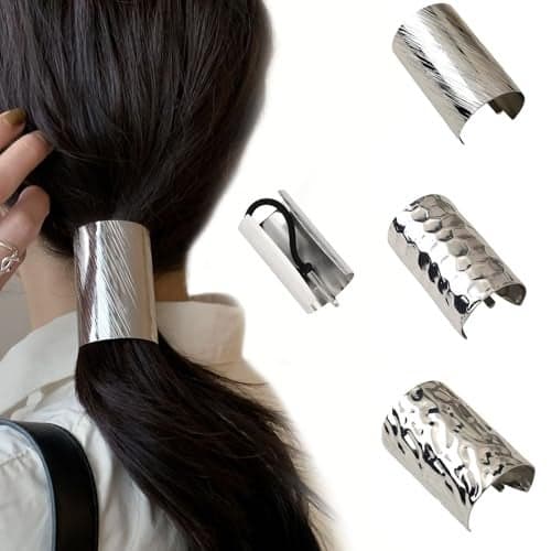 papasgix 3 Metal Hair Ties, Ponytail Cuffs - Gold & Silver Hair Accessories for Women (Gold Set 18)