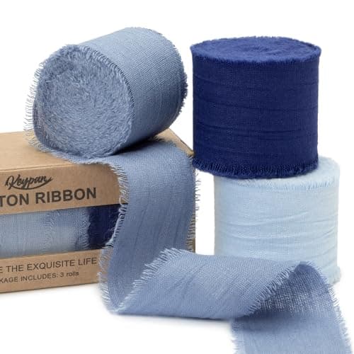 Keypan Blue Set Ribbon 112 Inch x 15 Yards Crinkle Fabric Cotton Ribbons for Gift Wrapping Wedding Invites Baby Shower DIY Crafts Home Decor