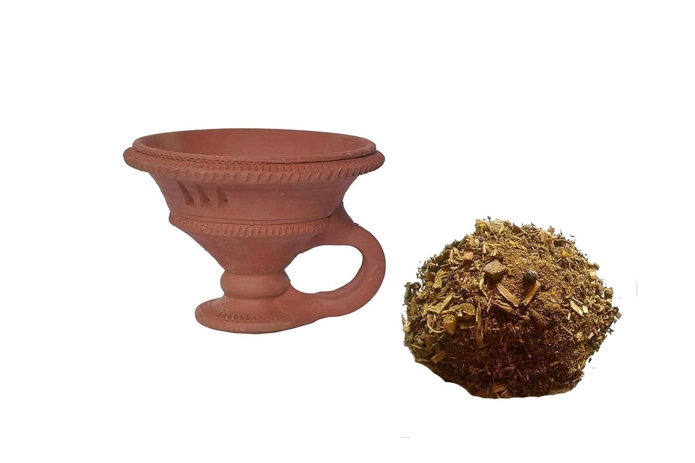 NRSON Natural Clay Dhoop Loban Dani Burner Holder with Mix Dhoop Powder Clay Dhoop Loban Dani Burner Holder with Stand for Pooja Medium Size