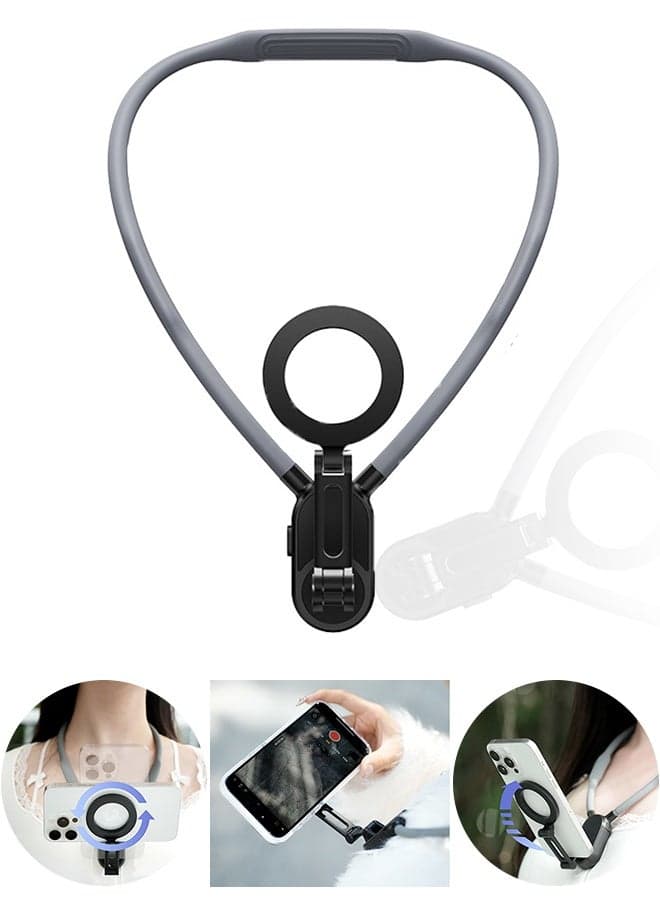 Magnetic Neck Mount for Phones, 16 Strong Magnets, Adjustable Angle, Comfortable Wear, Recording for iPhone 16 15 14 13 12 Series Android Phones