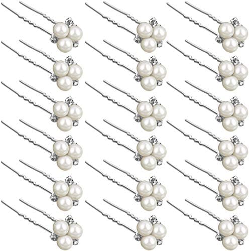 WILLBOND 18 Pcs Pearl Hair Pins Bridal Wedding Hair Accessories Crystal Bobby Pin for Brides Bridesmaids Flower Women Girls(Silver)