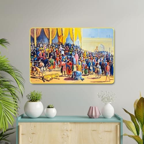 The Castle Decor Maharaja Ranjit Singh Ji Wall Painting 12x18 Inch | Golden Slim Frame Historical Sikh King Artwork | Wall Art for Home, Office, Living Room, Bedroom, Hotel & Gift Option